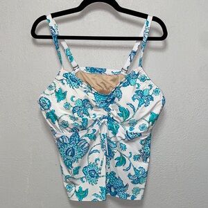 Lands' End Plus Size Blue White Floral Underwire Padded Swim Tankini 3687